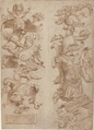 Designs for Ornamental Military Trophies (recto and verso), Formerly attributed to Enea Vico (Italian, Parma 1523–1567 Ferrara) (?), Pen and brown ink (recto and verso)